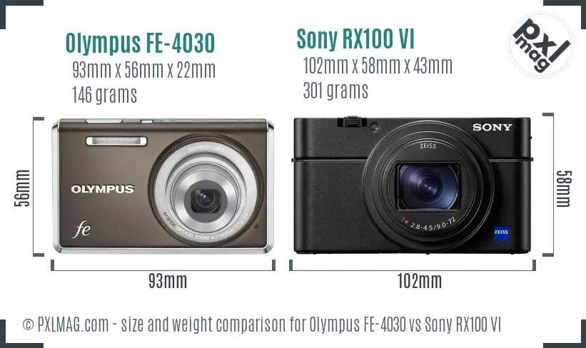 Olympus FE-4030 vs Sony RX100 VI size comparison