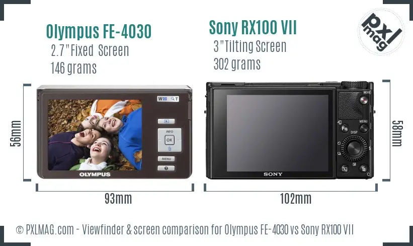 Olympus FE-4030 vs Sony RX100 VII Screen and Viewfinder comparison