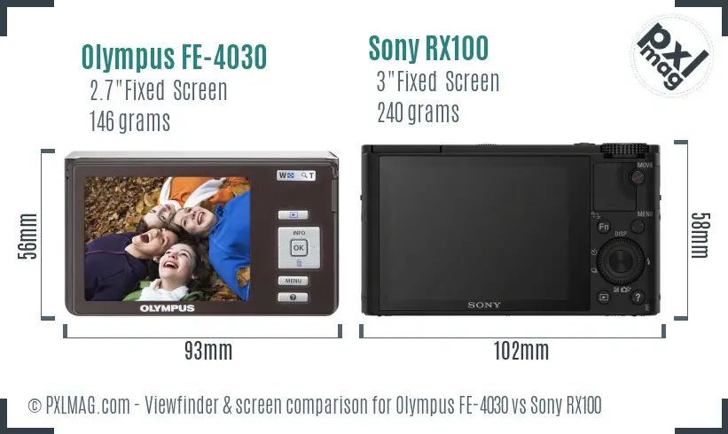 Olympus FE-4030 vs Sony RX100 Screen and Viewfinder comparison
