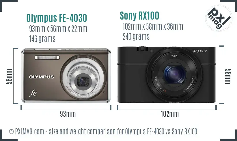 Olympus FE-4030 vs Sony RX100 size comparison