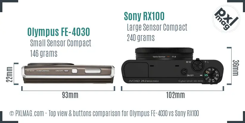 Olympus FE-4030 vs Sony RX100 top view buttons comparison