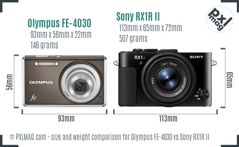 Olympus FE-4030 vs Sony RX1R II size comparison Olympus FE-4030 vs Sony RX1R II size comparison