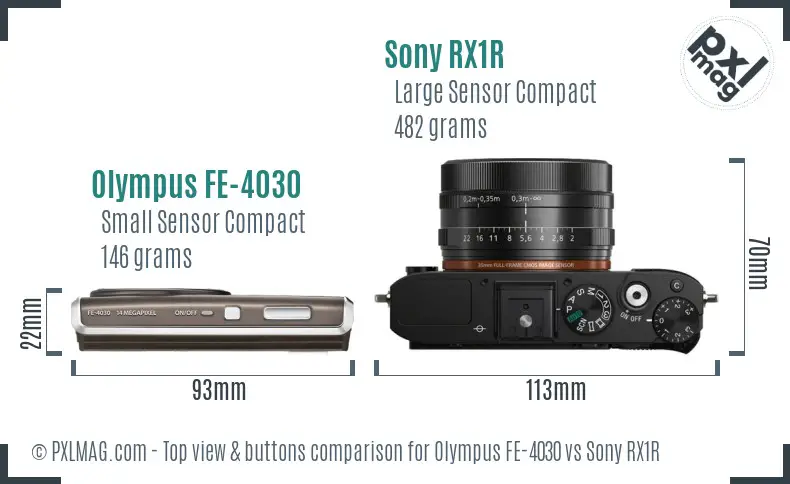 Olympus FE-4030 vs Sony RX1R top view buttons comparison