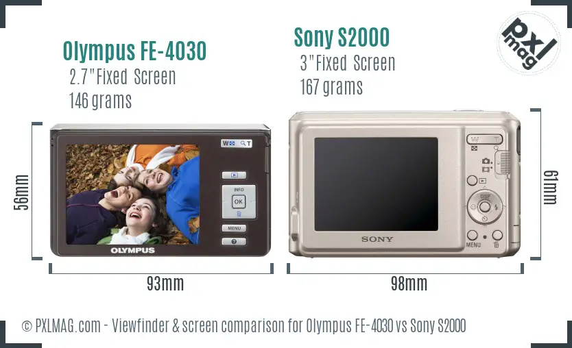 Olympus FE-4030 vs Sony S2000 Screen and Viewfinder comparison