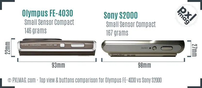 Olympus FE-4030 vs Sony S2000 top view buttons comparison