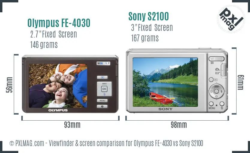 Olympus FE-4030 vs Sony S2100 Screen and Viewfinder comparison