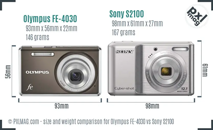 Olympus FE-4030 vs Sony S2100 size comparison