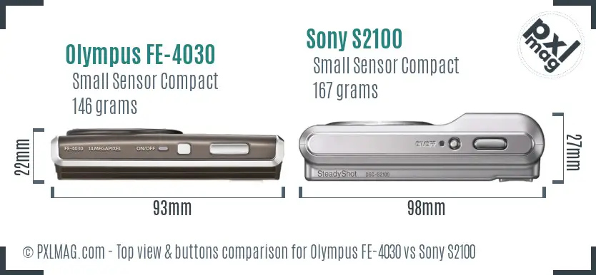 Olympus FE-4030 vs Sony S2100 top view buttons comparison