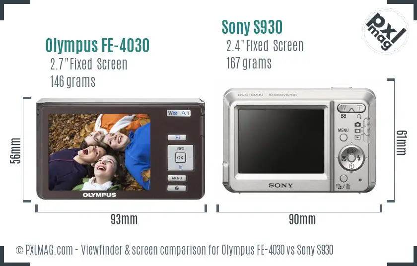 Olympus FE-4030 vs Sony S930 Screen and Viewfinder comparison Olympus FE-4030 vs Sony S930 Screen and Viewfinder comparison
