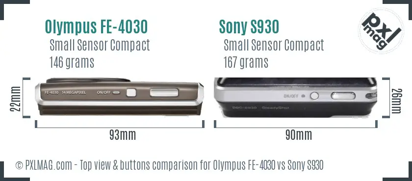 Olympus FE-4030 vs Sony S930 top view buttons comparison Olympus FE-4030 vs Sony S930 top view buttons comparison