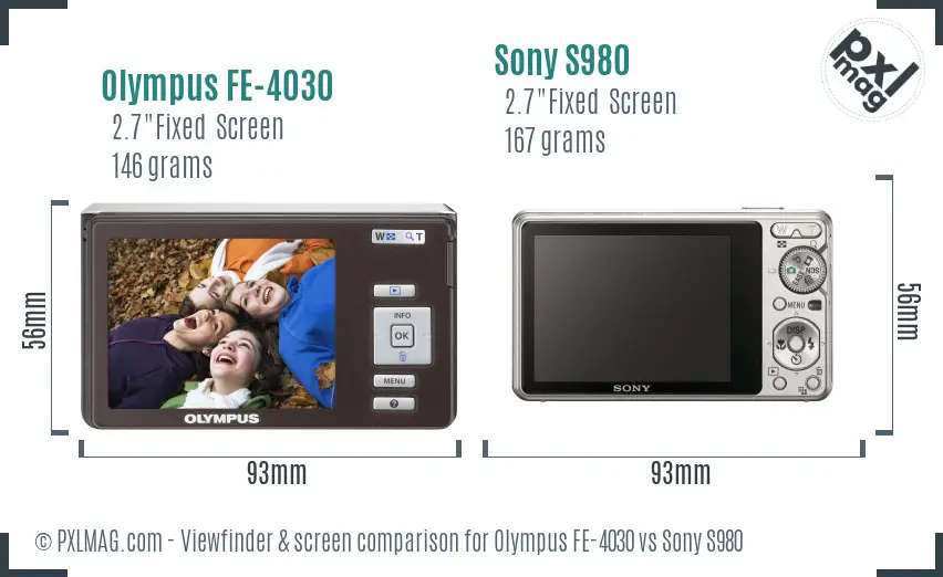 Olympus FE-4030 vs Sony S980 Screen and Viewfinder comparison