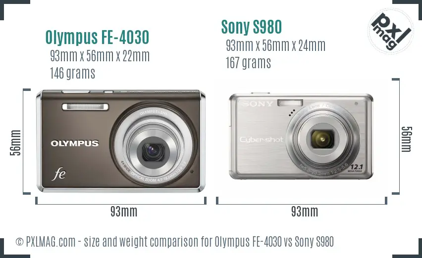 Olympus FE-4030 vs Sony S980 size comparison