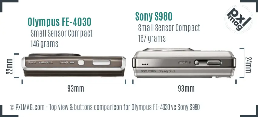 Olympus FE-4030 vs Sony S980 top view buttons comparison