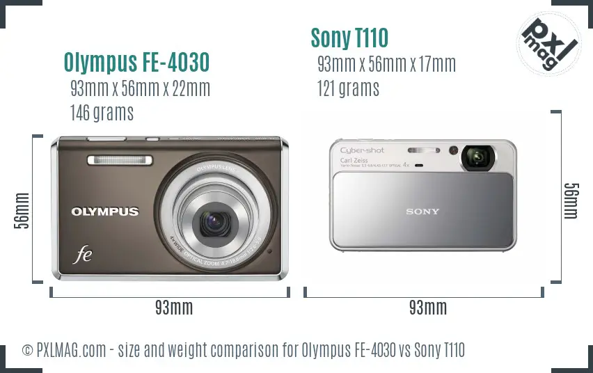 Olympus FE-4030 vs Sony T110 size comparison