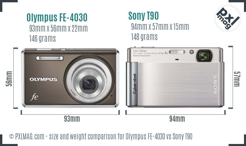 Olympus FE-4030 vs Sony T90 size comparison