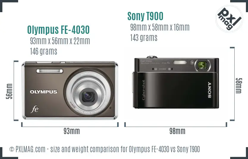 Olympus FE-4030 vs Sony T900 size comparison