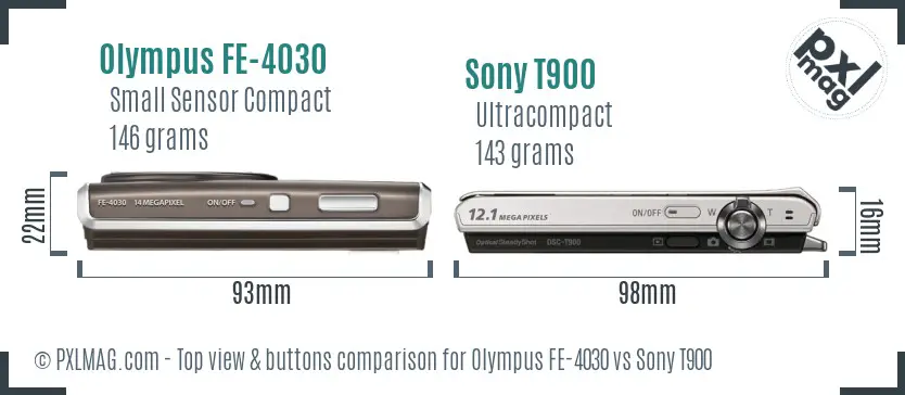 Olympus FE-4030 vs Sony T900 top view buttons comparison
