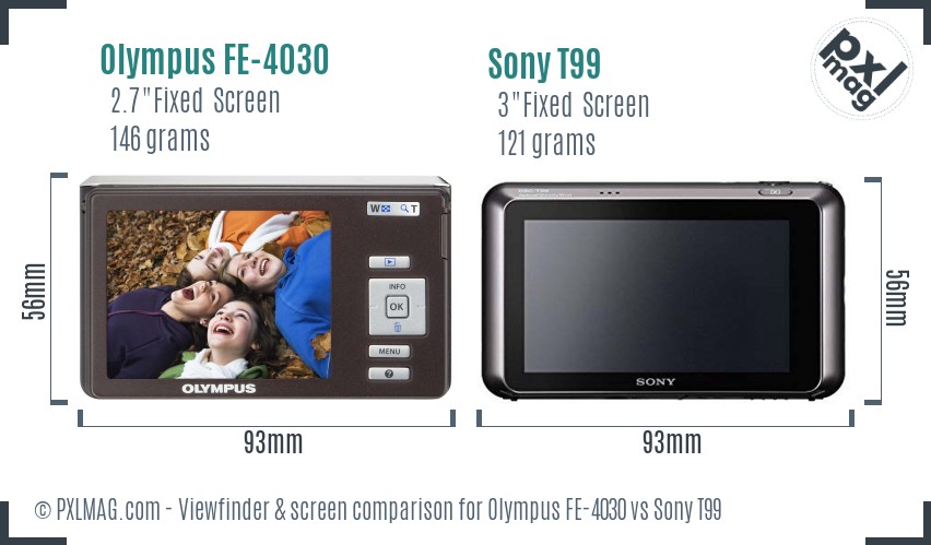 Olympus FE-4030 vs Sony T99 Screen and Viewfinder comparison