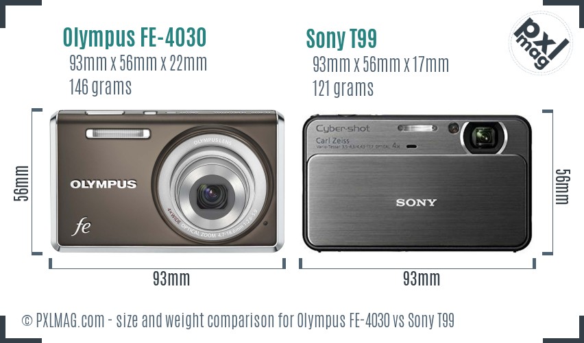 Olympus FE-4030 vs Sony T99 size comparison Olympus FE-4030 vs Sony T99 size comparison