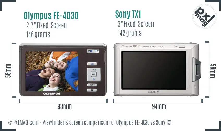 Olympus FE-4030 vs Sony TX1 Screen and Viewfinder comparison