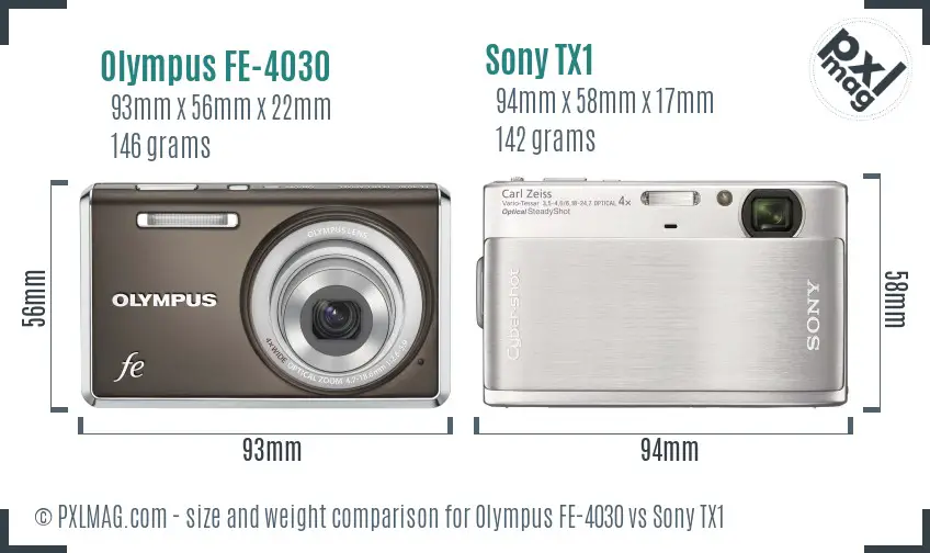 Olympus FE-4030 vs Sony TX1 size comparison