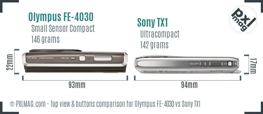 Olympus FE-4030 vs Sony TX1 top view buttons comparison