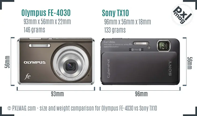 Olympus FE-4030 vs Sony TX10 size comparison