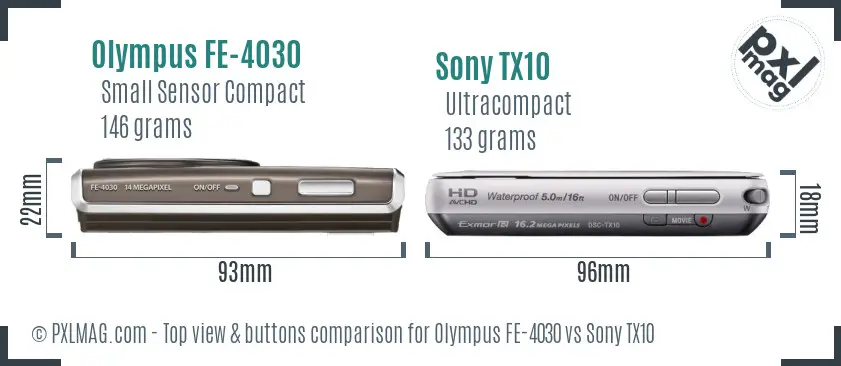 Olympus FE-4030 vs Sony TX10 top view buttons comparison