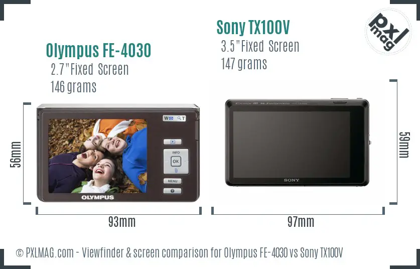 Olympus FE-4030 vs Sony TX100V Screen and Viewfinder comparison