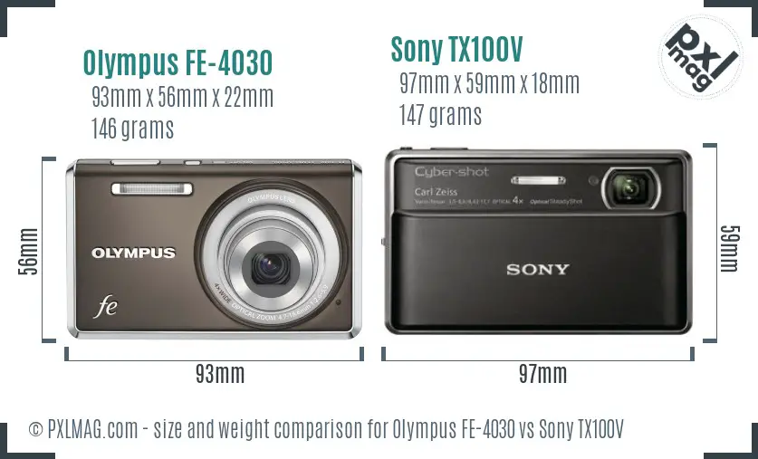 Olympus FE-4030 vs Sony TX100V size comparison