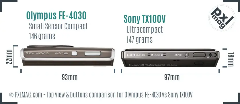 Olympus FE-4030 vs Sony TX100V top view buttons comparison
