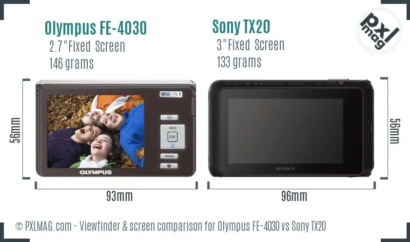 Olympus FE-4030 vs Sony TX20 Screen and Viewfinder comparison