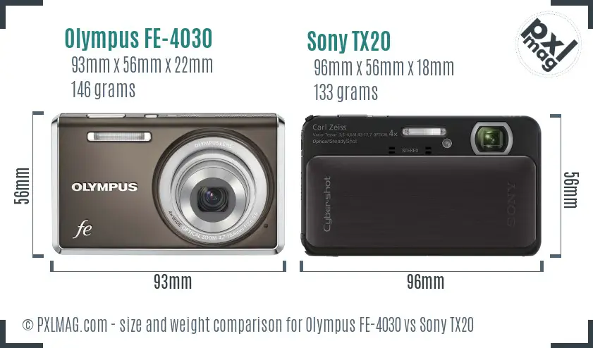 Olympus FE-4030 vs Sony TX20 size comparison