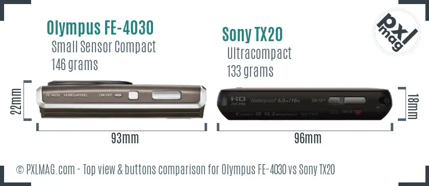 Olympus FE-4030 vs Sony TX20 top view buttons comparison