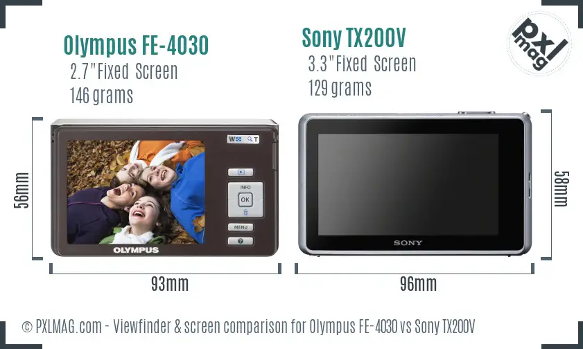 Olympus FE-4030 vs Sony TX200V Screen and Viewfinder comparison