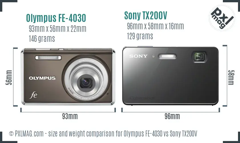 Olympus FE-4030 vs Sony TX200V size comparison