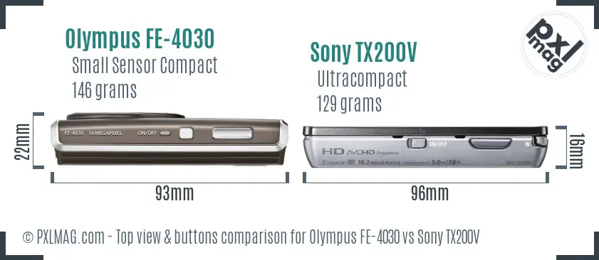 Olympus FE-4030 vs Sony TX200V top view buttons comparison