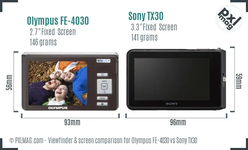 Olympus FE-4030 vs Sony TX30 Screen and Viewfinder comparison
