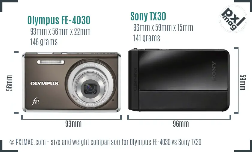 Olympus FE-4030 vs Sony TX30 size comparison