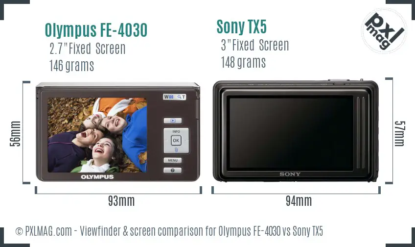 Olympus FE-4030 vs Sony TX5 Screen and Viewfinder comparison