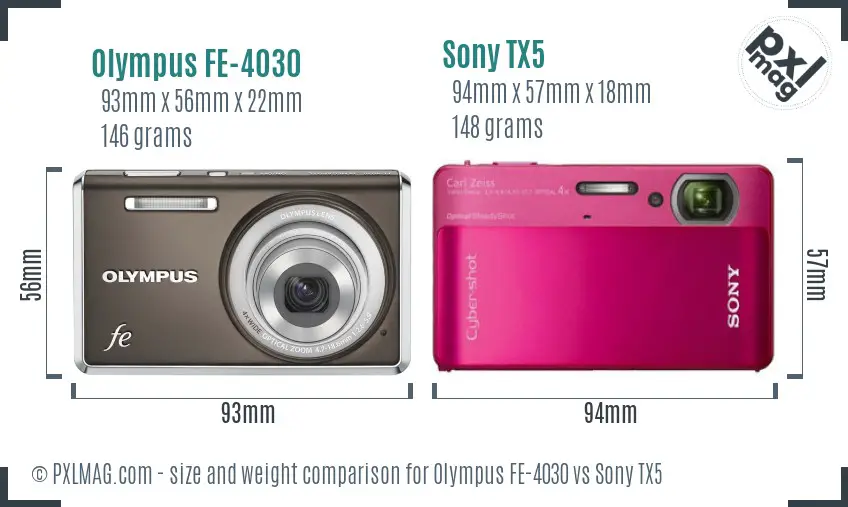 Olympus FE-4030 vs Sony TX5 size comparison