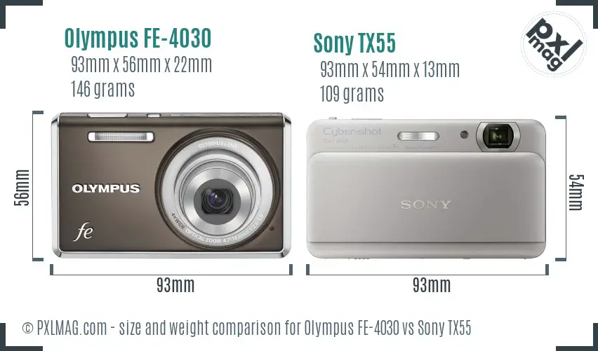 Olympus FE-4030 vs Sony TX55 size comparison