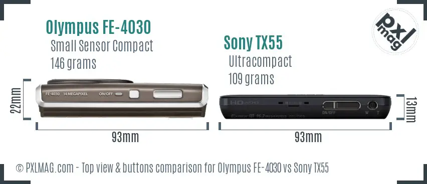 Olympus FE-4030 vs Sony TX55 top view buttons comparison