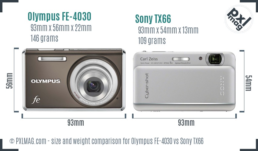 Olympus FE-4030 vs Sony TX66 size comparison Olympus FE-4030 vs Sony TX66 size comparison