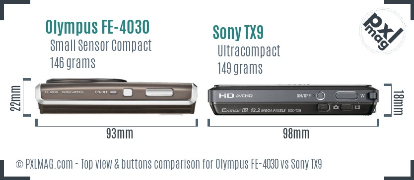 Olympus FE-4030 vs Sony TX9 top view buttons comparison