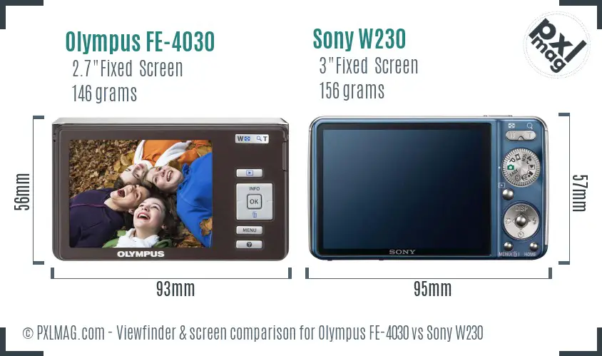 Olympus FE-4030 vs Sony W230 Screen and Viewfinder comparison