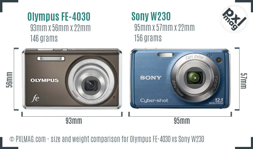Olympus FE-4030 vs Sony W230 size comparison