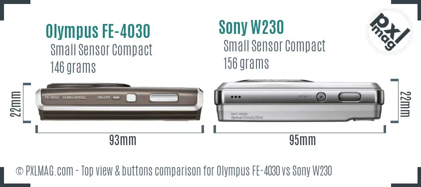 Olympus FE-4030 vs Sony W230 top view buttons comparison
