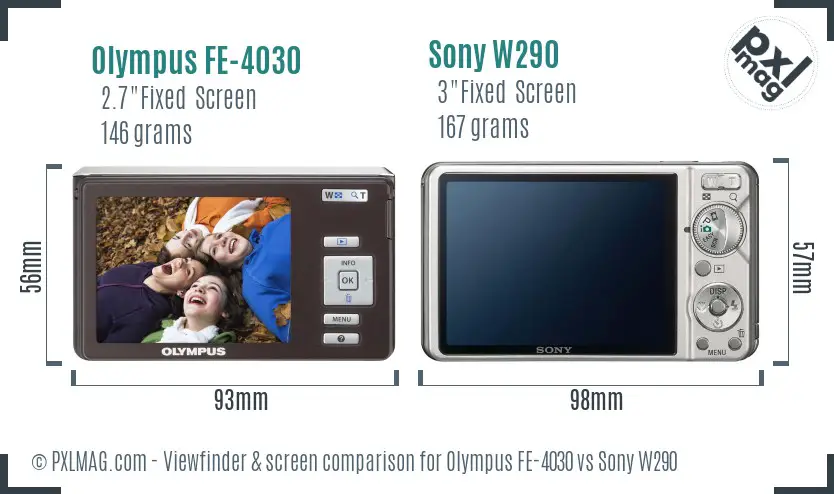 Olympus FE-4030 vs Sony W290 Screen and Viewfinder comparison