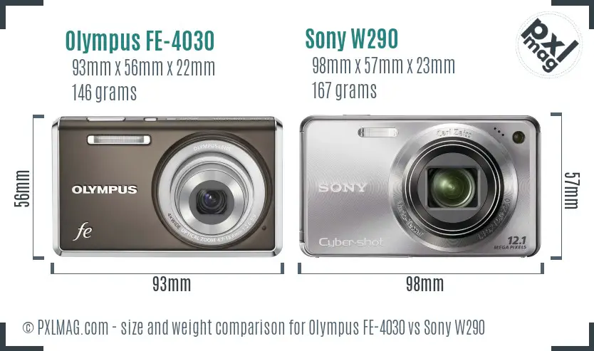 Olympus FE-4030 vs Sony W290 size comparison